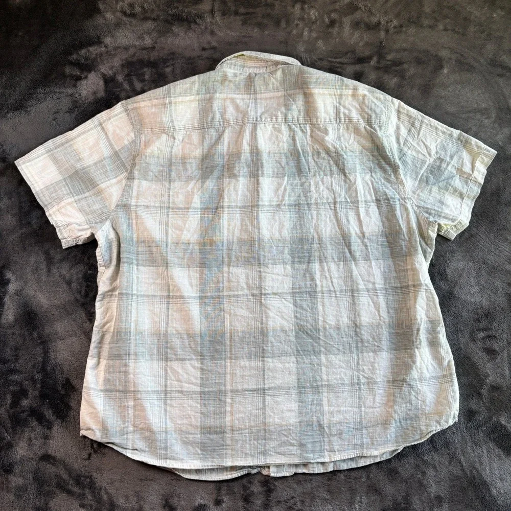 Lucky Brand Mens XXL Gray Plaid Short Sleeve Button Down Shirt Textured‎ Cotton